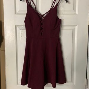 burgundy flared formal short dress